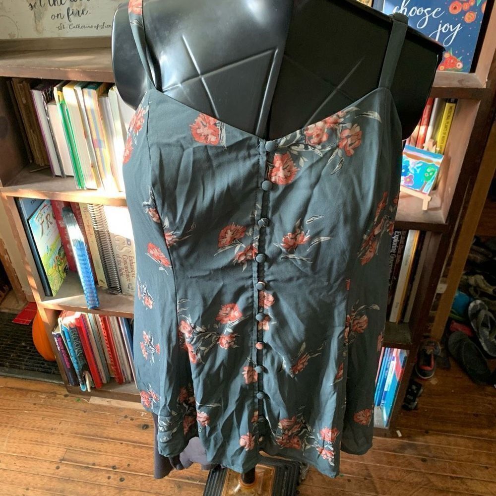 Torrid babydoll floral strappy button front smocked 1x blouse